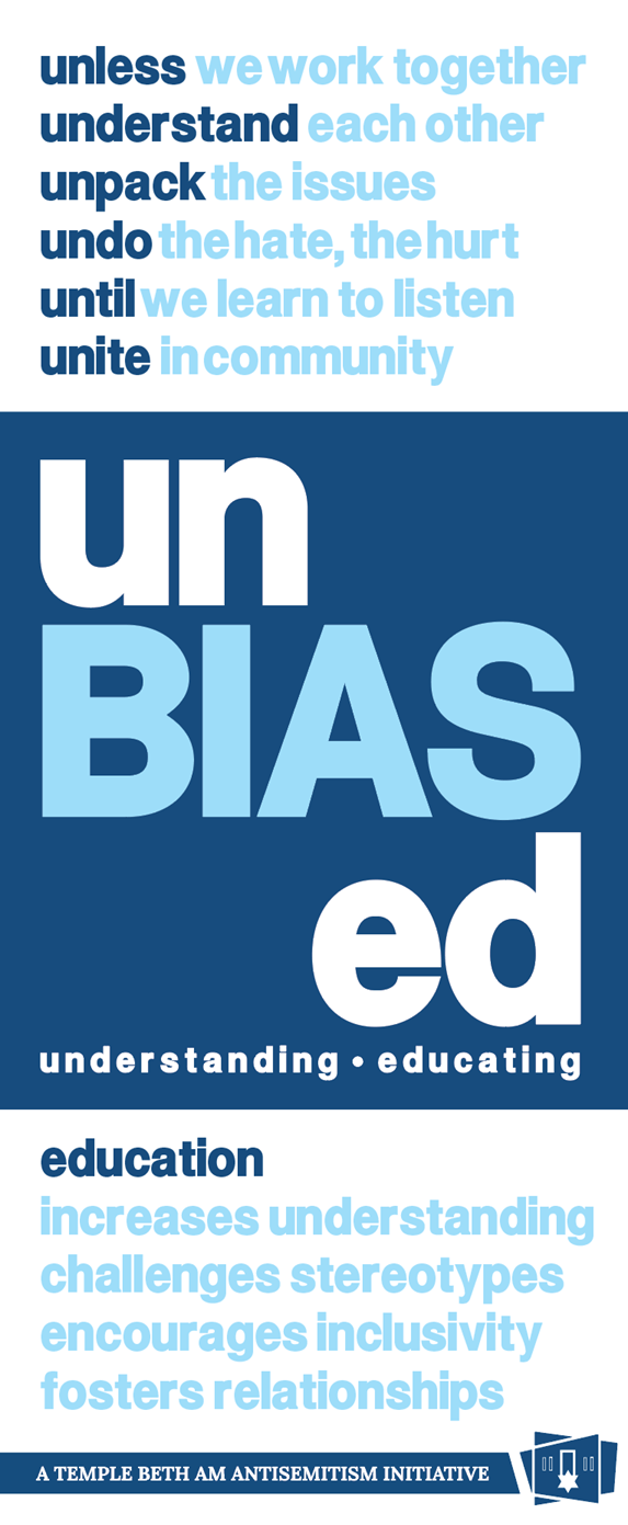 unless we work together aunderstand each other unpack the issues undo the hate, the hurt untilwe learn to listen unite in community unBIASed understanding educating education increases understanding challenges stereotypes encourages inclusivity fosters relationships